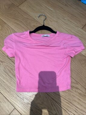Zara Bright Pink Short Sleeve Crop Tee